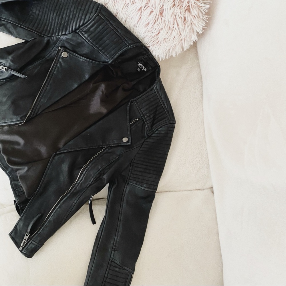 Topshop Moto Faux Leather Jacket Size 4 black